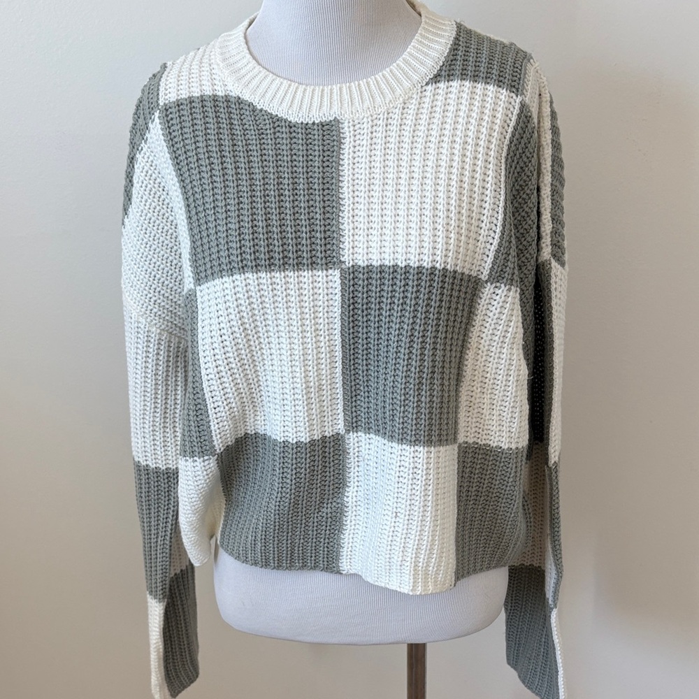 Sincerely Jules light jade green and White Block Sweater